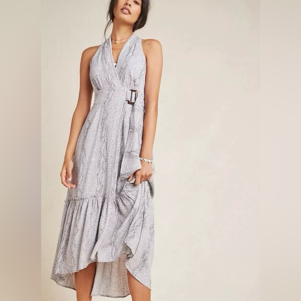 Anthropologie Gray High-Low v neck snake skin print Sundress size 4